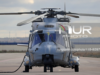 An NH Industries NH-90-TTH helicopter of the Spanish Air Force is parked in the Aeronautical and Logistics Polygon in Albacete, Spain, on No...