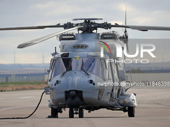 An NH Industries NH-90-TTH helicopter of the Spanish Air Force is parked in the Aeronautical and Logistics Polygon in Albacete, Spain, on No...