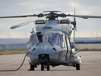 An NH Industries NH-90-TTH helicopter of the Spanish Air Force is parked in the Aeronautical and Logistics Polygon in Albacete, Spain, on No...