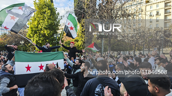 In Athens, Greece, on December 8, 2024, Syrians in Athens celebrate the fall of Assad. 