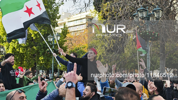 In Athens, Greece, on December 8, 2024, Syrians in Athens celebrate the fall of Assad. 