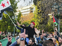 In Athens, Greece, on December 8, 2024, Syrians in Athens celebrate the fall of Assad. (