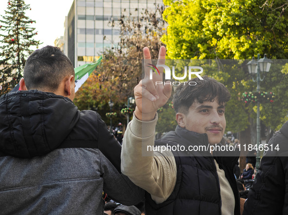 In Athens, Greece, on December 8, 2024, Syrians in Athens celebrate the fall of Assad. 