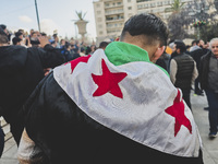 In Athens, Greece, on December 8, 2024, Syrians in Athens celebrate the fall of Assad. (