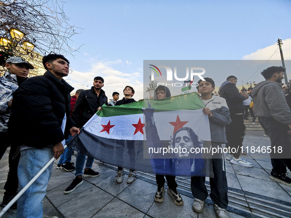 In Athens, Greece, on December 8, 2024, Syrians in Athens celebrate the fall of Assad. 