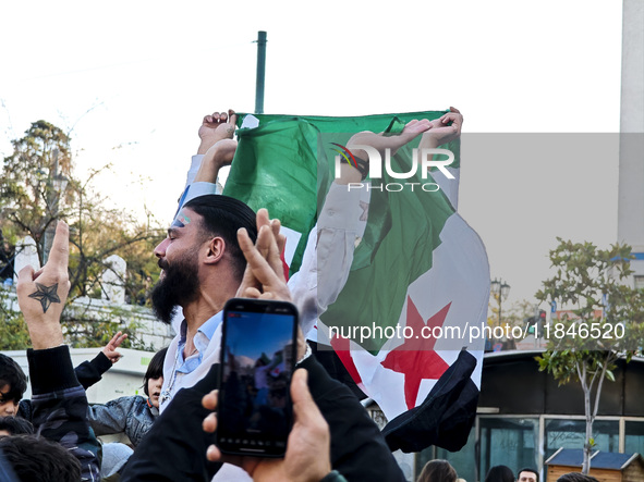 In Athens, Greece, on December 8, 2024, Syrians in Athens celebrate the fall of Assad. 