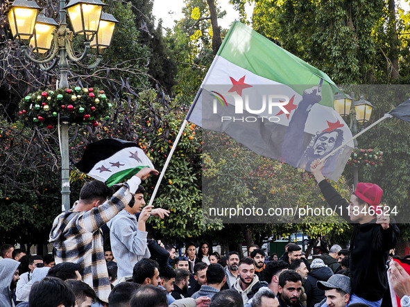 In Athens, Greece, on December 8, 2024, Syrians in Athens celebrate the fall of Assad. 