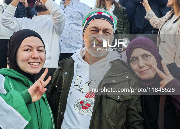 In Athens, Greece, on December 8, 2024, Syrians in Athens celebrate the fall of Assad. 