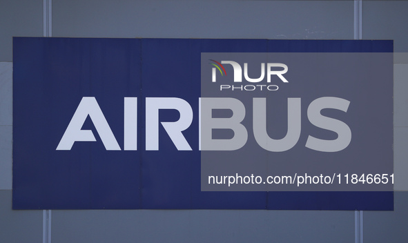 The Airbus logo is in the Airbus Helicopters industrial logistics center, located in the Aeronautical and Logistics Complex, in Albacete, Sp...