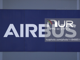 The Airbus logo is in the Airbus Helicopters industrial logistics center, located in the Aeronautical and Logistics Complex, in Albacete, Sp...