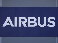 The Airbus logo is in the Airbus Helicopters industrial logistics center, located in the Aeronautical and Logistics Complex, in Albacete, Sp...