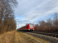 An S-Bahn train of the S6 line travels towards Tutzing in the Munich Metropolitan Area. In Gauting, Bavaria, Germany, on January 2, 2022, a...