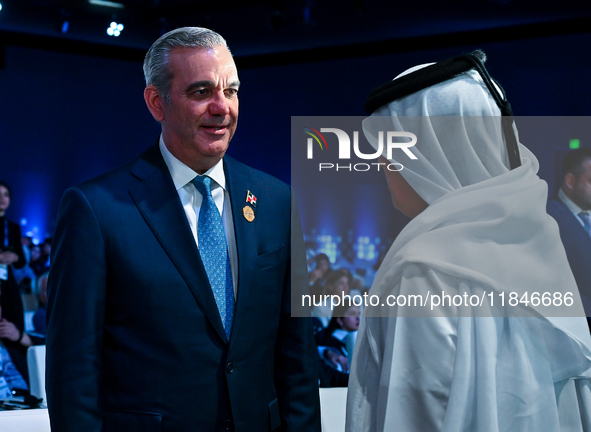 Luis Abinader, President of the Dominican Republic, participates in a panel discussion during the Doha Forum 2024 closing session at Sherato...