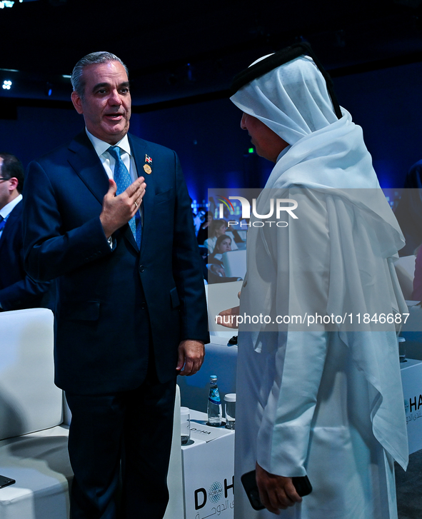 Luis Abinader, President of the Dominican Republic, participates in a panel discussion during the Doha Forum 2024 closing session at Sherato...