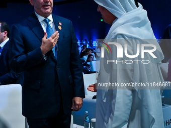 Luis Abinader, President of the Dominican Republic, participates in a panel discussion during the Doha Forum 2024 closing session at Sherato...