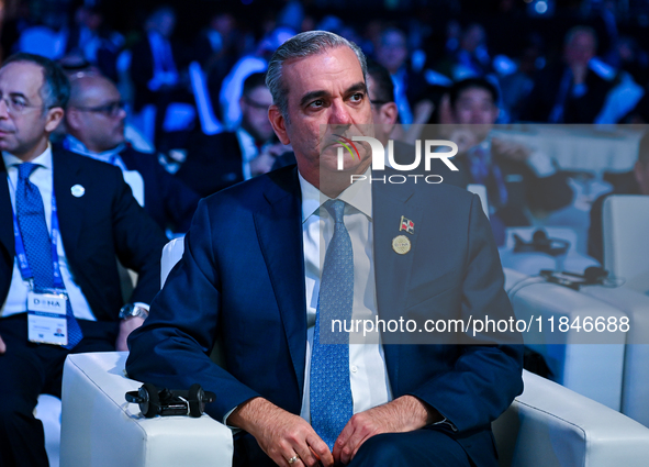 Luis Abinader, President of the Dominican Republic, participates in a panel discussion during the Doha Forum 2024 closing session at Sherato...