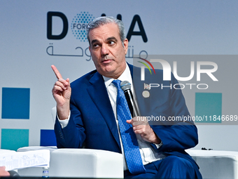 Luis Abinader, President of the Dominican Republic, participates in a panel discussion during the Doha Forum 2024 closing session at Sherato...