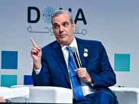 Luis Abinader, President of the Dominican Republic, participates in a panel discussion during the Doha Forum 2024 closing session at Sherato...