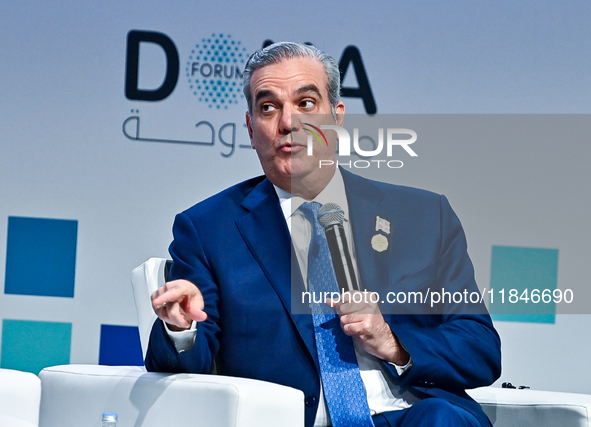 Luis Abinader, President of the Dominican Republic, participates in a panel discussion during the Doha Forum 2024 closing session at Sherato...