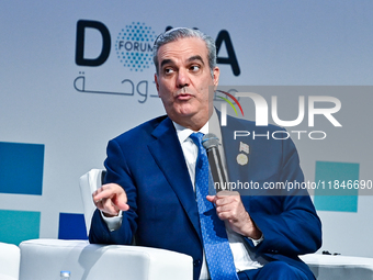 Luis Abinader, President of the Dominican Republic, participates in a panel discussion during the Doha Forum 2024 closing session at Sherato...