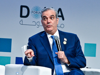 Luis Abinader, President of the Dominican Republic, participates in a panel discussion during the Doha Forum 2024 closing session at Sherato...