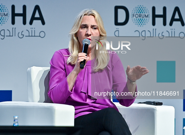 Zeljka Cvijanovic, Chairperson of the Presidency of Bosnia and Herzegovina, participates in a panel discussion during the Doha Forum 2024 cl...