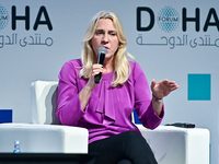 Zeljka Cvijanovic, Chairperson of the Presidency of Bosnia and Herzegovina, participates in a panel discussion during the Doha Forum 2024 cl...