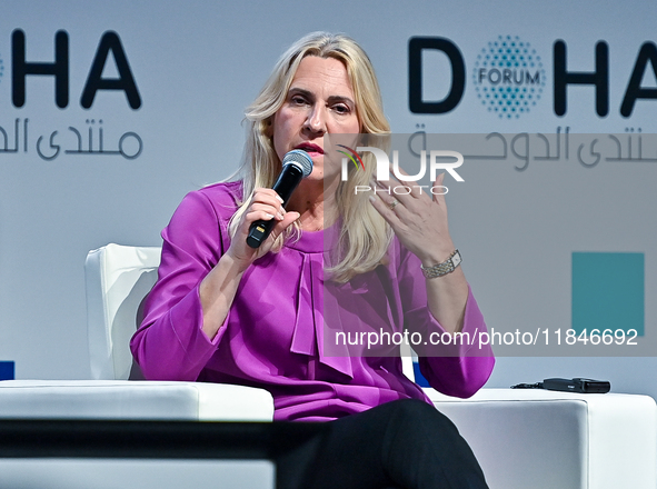 Zeljka Cvijanovic, Chairperson of the Presidency of Bosnia and Herzegovina, participates in a panel discussion during the Doha Forum 2024 cl...