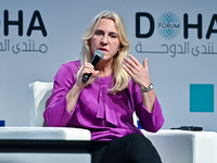 Zeljka Cvijanovic, Chairperson of the Presidency of Bosnia and Herzegovina, participates in a panel discussion during the Doha Forum 2024 cl...