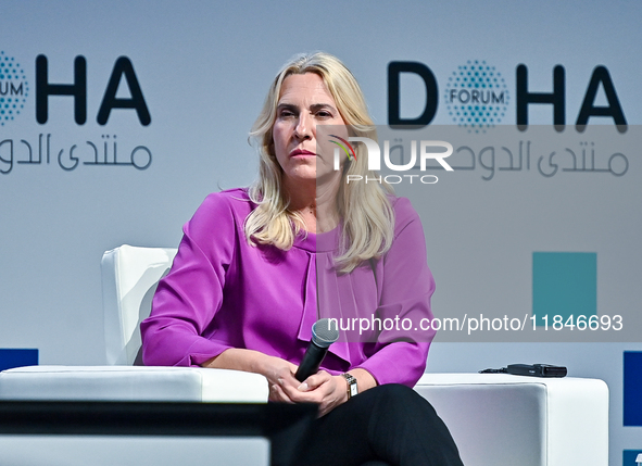 Zeljka Cvijanovic, Chairperson of the Presidency of Bosnia and Herzegovina, participates in a panel discussion during the Doha Forum 2024 cl...