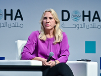 Zeljka Cvijanovic, Chairperson of the Presidency of Bosnia and Herzegovina, participates in a panel discussion during the Doha Forum 2024 cl...