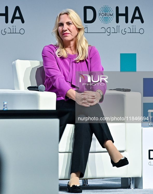 Zeljka Cvijanovic, Chairperson of the Presidency of Bosnia and Herzegovina, participates in a panel discussion during the Doha Forum 2024 cl...