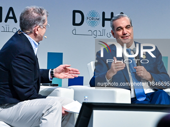 Luis Abinader, President of the Dominican Republic, participates in a panel discussion during the Doha Forum 2024 closing session at Sherato...