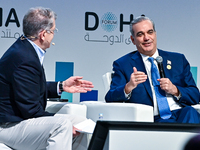 Luis Abinader, President of the Dominican Republic, participates in a panel discussion during the Doha Forum 2024 closing session at Sherato...