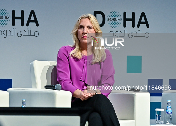 Zeljka Cvijanovic, Chairperson of the Presidency of Bosnia and Herzegovina, participates in a panel discussion during the Doha Forum 2024 cl...