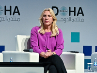 Zeljka Cvijanovic, Chairperson of the Presidency of Bosnia and Herzegovina, participates in a panel discussion during the Doha Forum 2024 cl...