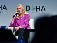 Zeljka Cvijanovic, Chairperson of the Presidency of Bosnia and Herzegovina, participates in a panel discussion during the Doha Forum 2024 cl...