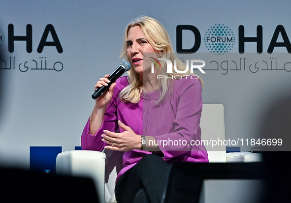 Zeljka Cvijanovic, Chairperson of the Presidency of Bosnia and Herzegovina, participates in a panel discussion during the Doha Forum 2024 cl...