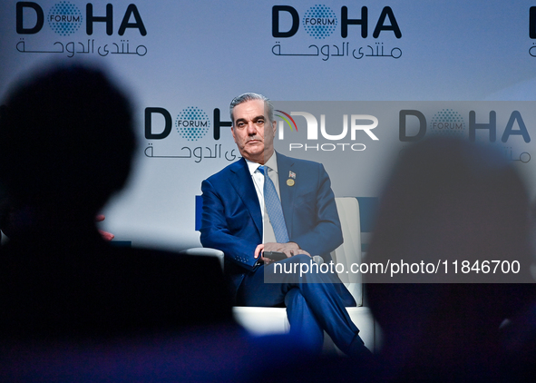 Luis Abinader, President of the Dominican Republic, participates in a panel discussion during the Doha Forum 2024 closing session at Sherato...