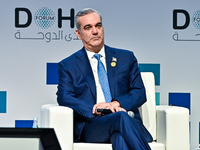 Luis Abinader, President of the Dominican Republic, participates in a panel discussion during the Doha Forum 2024 closing session at Sherato...