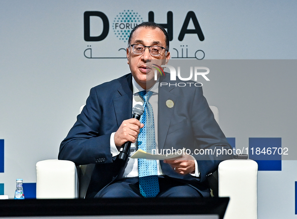 Mostafa Madbouly, Prime Minister of Egypt, participates in a panel discussion during the Doha Forum 2024 closing session at Sheraton Grand D...