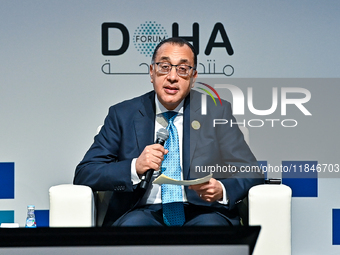 Mostafa Madbouly, Prime Minister of Egypt, participates in a panel discussion during the Doha Forum 2024 closing session at Sheraton Grand D...