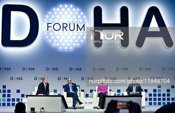 (From left to right) Steve Clemons of Al Jazeera English, Luis Abinader, President of the Dominican Republic, Zeljka Cvijanovic, Chairperson...