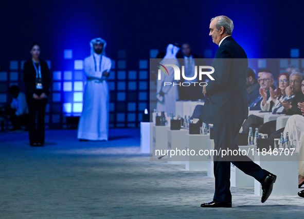 Luis Abinader, President of the Dominican Republic, participates in a panel discussion during the Doha Forum 2024 closing session at Sherato...