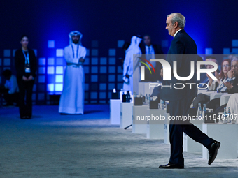 Luis Abinader, President of the Dominican Republic, participates in a panel discussion during the Doha Forum 2024 closing session at Sherato...