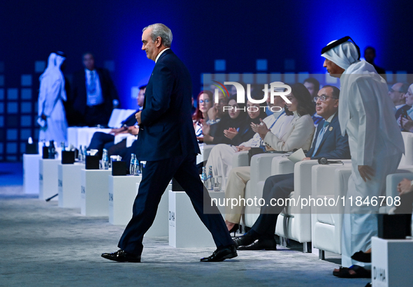 Luis Abinader, President of the Dominican Republic, participates in a panel discussion during the Doha Forum 2024 closing session at Sherato...