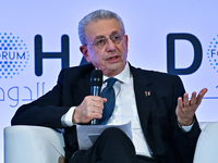 Mustafa Barghouti, Secretary General of the Palestinian National Initiative, speaks during the Doha Forum 2024 at Sheraton Grand Doha Resort...