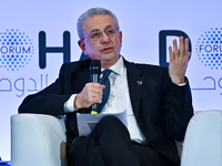 Mustafa Barghouti, Secretary General of the Palestinian National Initiative, speaks during the Doha Forum 2024 at Sheraton Grand Doha Resort...