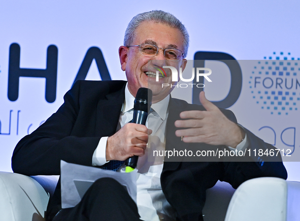 Mustafa Barghouti, Secretary General of the Palestinian National Initiative, speaks during the Doha Forum 2024 at Sheraton Grand Doha Resort...