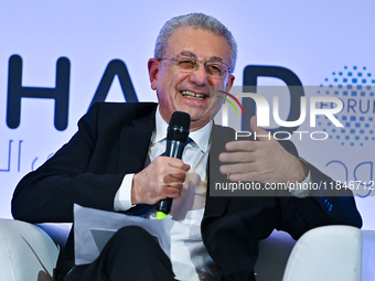 Mustafa Barghouti, Secretary General of the Palestinian National Initiative, speaks during the Doha Forum 2024 at Sheraton Grand Doha Resort...